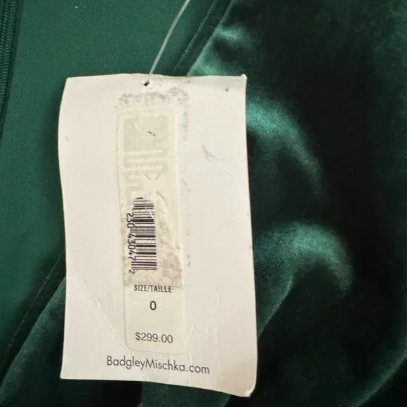 Badgley Mischka V-Neck Long Sleeve Green Velvet Dress - Size 0 - Picture 6 of 7
